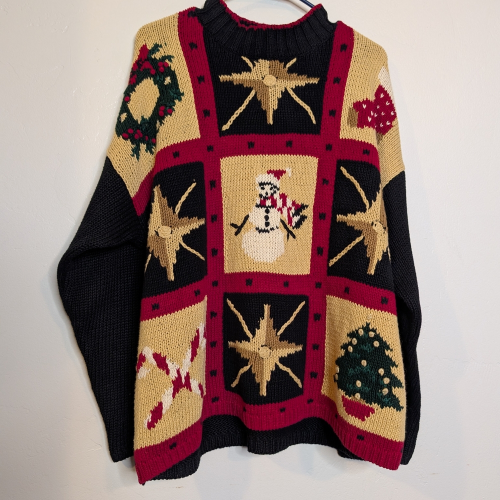 Vintage Villager Christmas Sweater Women’s XL Holiday Ugly Sweater Cabincore